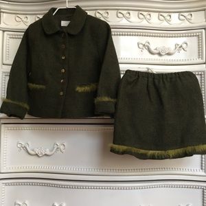 Fur trimmed MILANO Designer SOPHIE PETIT toddler girls size 2 skirt jacket set